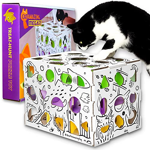 Cat Amazing Mega - Cat Treat Puzzle Box - Interaktives Leckerlabyrinth - Katzenpuzzle Feeder - Leckerli-Box für Indoor-Katzen - Anreicherung Futter Spielzeug - Bestes Katzenspielzeug Aller Zeiten!
