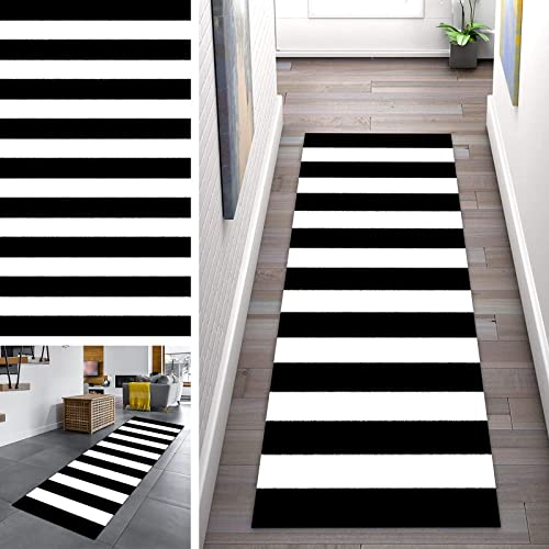 ZUZEKU Rugs Modern Läufer Flur Teppich Schwarz Weiß Muster Teppichläufer für Flur Küche, Schlafzimmer, Esszimmer, Flurläufer Polyester Meterware Anpassbar (Color : Color, Size : 40x100cm)