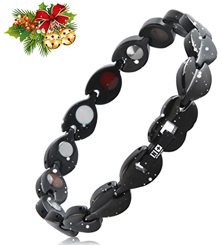 N+NITROLUBE Magnetarmband Damen Gesundheit Energie Magnetarmband Ideal als Schmerzlinderung, Bei Arthritis & Karpaltunnelsyndrom (18.5 cm, Schwarz)