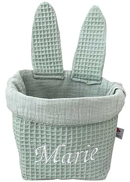 Glückspilz Utensilo, Osterkörbchen aus Stoff mit Hasenohren, mit Namen personalisiert, Waffelpique, Mint