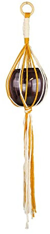 Macramé jaune de Tunisie en coton 90 cm avec anneau en bois, Jardiniere Suspendue, Plante Suspendue