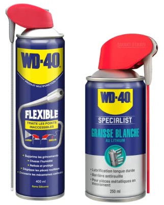 WD-40 Lot, Produit Multifonction Flexible 400ml + Graisse Blanche Specialist Spray Double Position 250ml