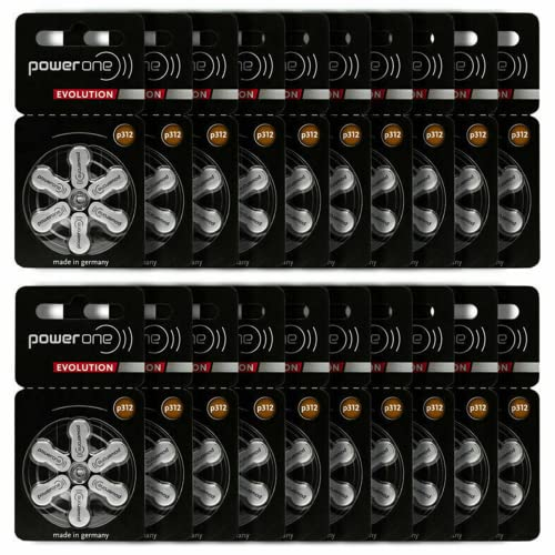 Power One Evolution Hörgerätebatterien Größe 312 – 1,45 V Zinkluft mit verbesserter Akkulaufzeit (120 Batterien)