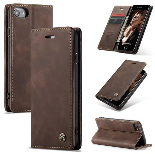 SLWYF Compatible with iPhone 6/7/8/iPhone SE 2020 Case, Leather Wallet Case, Flip Wallet Leather Case with Card Slot Kickstand Phone Cases Cover for iPhone 6/7/8/iPhone SE 2020 - Coffee