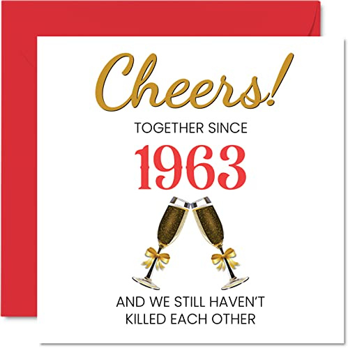 Lustige Diamant-Jubiläumskarte für Ehemann und Ehefrau, zusammen seit 1963 | Karten zum 60. Hochzeitstag für den Partner, „I Love You-Geschenke, 145 mm x 145 mm große Grußkarten für 60. Jahrestage