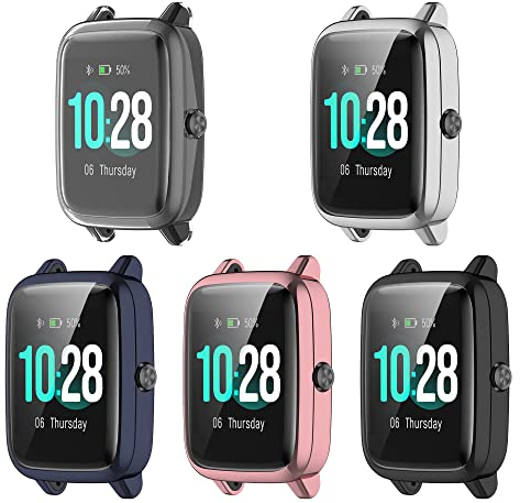 Chofit Cases Compatible with ID205L/Umidigi Uwatch 3/Blackview R3 Case, Screen Protector Film TPU Plated Protective Case Cover Shell for IP68 1.3 inch Square Screen Smart Watch (5 Colors)