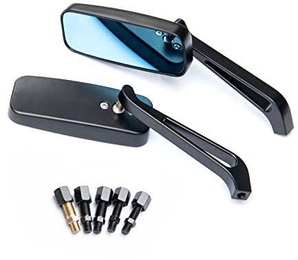 WTZMOTO Rechteck Motorrad Spiegel, 8mm/10mm Motorrad Rückspiegel, Rechteckig, Lenkerrndspiegel 1 Paar, Schwarz, Kompatibel mit Honda Fury, Grom, Ruckus, Kawasaki, Yamaha, Suzuki.