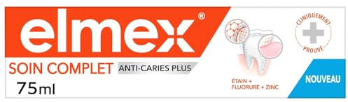 ELMEX - Dentifrice Elmex Anti-Caries Plus Soin Complet - Reminéralise l'Émail - Protège les dents sensibles et l'irritation des gencives - 75 ml