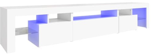 vidaXL TV Schrank mit LED-Leuchten Lowboard TV Möbel Tisch Board Sideboard Fernsehschrank Fernsehtisch HiFi-Schrank Weiß 215x36,5x40cm