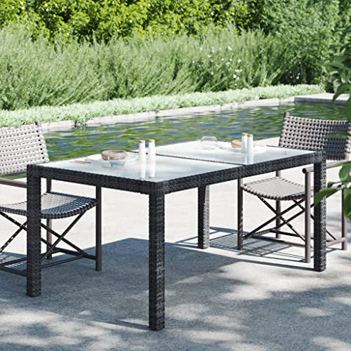 homiuse Table de jardin, en verre trempé, noir, 150 x 90 x 75 cm, table de salle à manger, meubles de jardin, de balcon, table de salle à manger, table de balcon, table de barbecue, table d'extérieur,