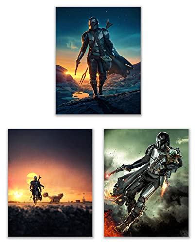 Mandalorian Posters, Star Wars Mandalorian Poster, Mandalorian Art from Season One,Set of 3 (11x14) Mandalorian Wall Art, Mandalorian Poster for Walls featuring Baby Grogu and Pedro Pascal as Mando