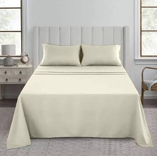 Luxury Flat Sheet, 200 Thread Count 100% Egyptian Cotton Premium Hotel Quality Wrinkle and Fade Resistant Super Soft Top Sheet - Non Iron Easy Care Bedding Sheet (Cream, Super King)
