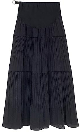 ACMEDE Jupe de Grossesse Femme Maternité Jupe élégante de Grossesse et de maternité Over The Belly Longue Plissée Mousseline Robe Noir A Ligne Swing Jupe Rose Plage Casual Maxi Jupe