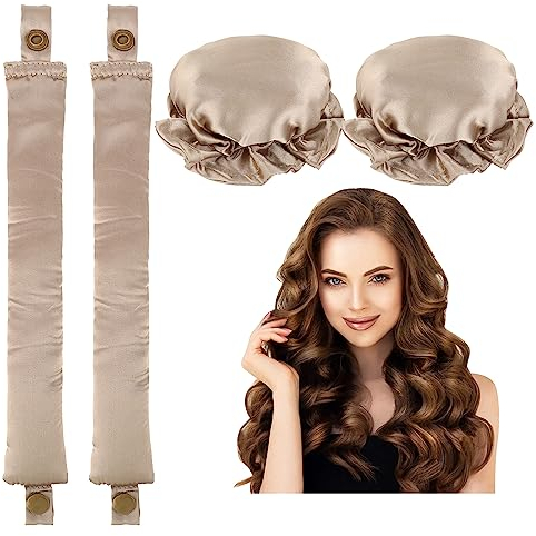 Lockenwickler Locken Ohne Hitze,Zwei Sätze Locken Ohne Hitze, Heatless Curls Band,Lockenwickler über Nacht,DIY Styling für kurzes und Langes Haar(Champagnerfarbe)
