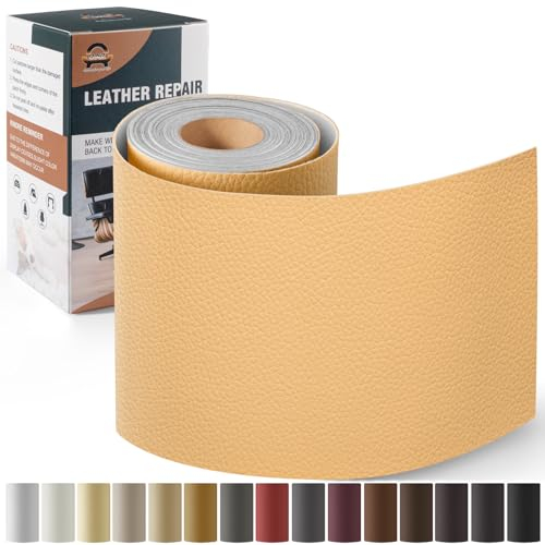 Leder Reparatur Set Beige Gelb,OAZ Kunstleder Selbstklebend 10 x 160 cm,Kunstleder Reparaturset Leder Reparatur Patch Selbstklebende Lederflicken für Autositze Möbel Sofa Taschen