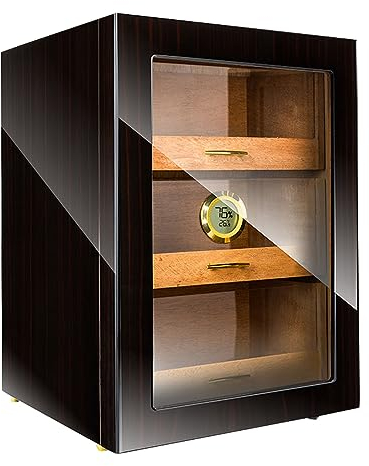 Cxlly Zigarren-Humidor-Schrank mit großem Fassungsvermögen in Klavierform, Präzisions-Luftbefeuchter und Trennwand, Innenfutter aus Zedernholz, 3 große Schubladen für Zigarren-Humidors