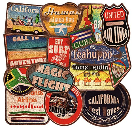 Banziaju Sticker36 adesivi in vinile vintage retrò da viaggio adesivi impermeabili per bagagli, skateboard, laptop, valigia