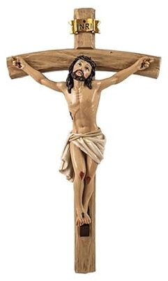 DRW Figura Cristo Vivo en la Cruz de Resina Pintada a Mano 10x5x20 cm