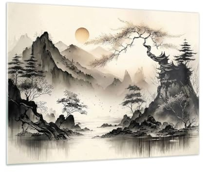 Bilder auf Glas 70x50cm Wandbild Glasdruck Landschaften Vintage - 5777 | Asien Japan Sicht Klein Modern Dekoration Wohnzimmer Schlafzimmer Küche Wanddeko Kunstdruck Art Wall Decor ARTTOR