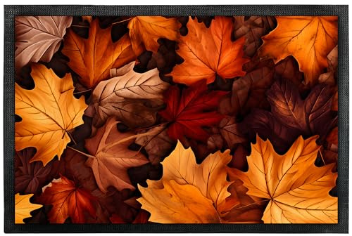 True Statements Deko-Fußmatte „Goldener Herbst“ mit Herbstblätter-Motiv - für Innen & Außen – rutschfest - Geschenk für Freunde und Familie zum Geburtstag Halloween Herbstfest (60x40 cm)
