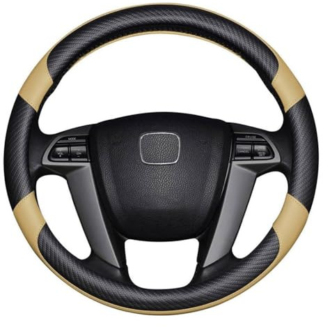 Romanbin Lenkradbezug, Universalgröße M 37-38 cm, Premium Lenkradhülle aus kohlefaserverstärktem Leder, Lenkradhüllen, Auto-Lenkradbezug, Schwarz Beige