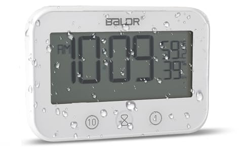 Jasfyee Hygrometre,Minuteur Douche Imperméable Horloge Salle De Bain, Horloge Digitale avec Ventouse,Grand Écran Numérique LED avec Compte À Rebours, Alimenté par Pile, pour Maquillage Cuisine