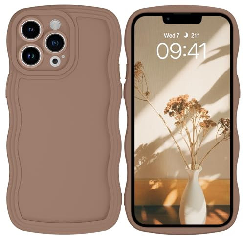 DOMAVER Case for iPhone 13 Pro with Cute Curly Wave 6.1 inch, TPU Silicone Slim Fit Shockproof Phone Cover for Girls Women Men, Full Body Protective iPhone 13 Pro Cover, Khaki