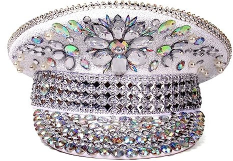 Mumuve Brauthut Kapitän Hut mit Kristallen Hut für Hochzeit Mädchen Sergeant Hut für Hochzeit Junggesellinnenabschied Verkrusteter Hut