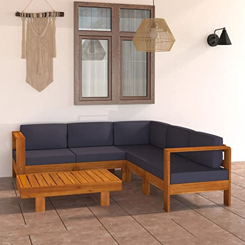 BAZZI Rattan Gartenmöbel Set 6-TLG Lounge L Form Ecklounge Sofa Terassenmöbel Außen Akazienholz(4xMittelteil+Eckteil+Tisch) mit Kissen Dunkelgrau Lounge Möbel Outdoor Garnitur Sitzgruppe
