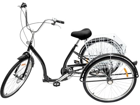 HPDTZ 26'' Trike, Tricycle for Adults, Dreirad für Erwachsene mit Fahrradkorb, Komfortsitz und Stahlrahmen für Verschiedene Straßen Geeignet (Schwarz)