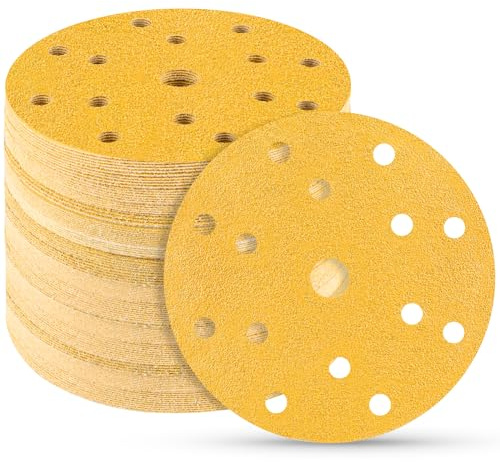 STEBRUAM 50 Stück 150mm Schleifpapier Klett 60 Körnung Schleifscheiben | 15 Loch Abriebfest Schleifpad Set Profi,6 Zoll Exzenterschleifer für Holz Metall Farbe und Auto