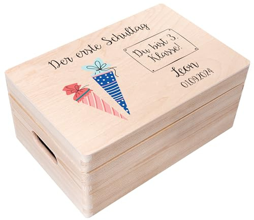 Creative Deco Personalisiert Einschulung Geschenk Junge Mädchen Schulanfang | Geschenke | Einschulungsgeschenke Erster Schultag | Schultüte Holzkiste Erinnerungsbox
