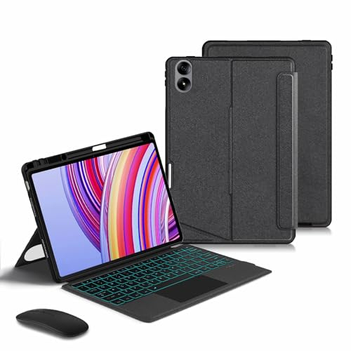 GUPENAA Funda con Teclado para Redmi Pad Pro 12.1, Contiene Ñ, 7 Colores Retroiluminados, Teclado Bluetooth Inalámbrico Magnético Desmontable con Ratón