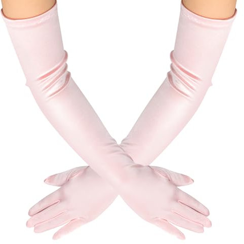 BLMHTWO Guanti lunghi in raso a gomito, da donna, guanti lunghi in raso, stile anni '20, rosa, 20.47 inches (length)