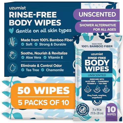 Body Wipes For Adults Bathing No Rinse 50pc XL - Ultra Thick Shower Wipes For Men Women - Personal Cleansing, Hygiene & Camping Essentials, Elderly Care, Travel, Incontinence Disposable Washcloths
