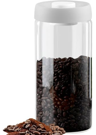 Boîte à café hermétique pour grains de café 1,8 l - Avec couvercle en verre hermétique - Boîte à café sous vide - Boîte à café sous vide - Pour café, thé, cacao, pâtes