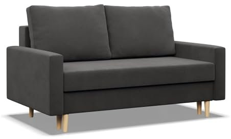 Mebligo - Sofa Mit Schlaffunktion Und Bettkasten Blank, 2 Sitzer 152 cm Breit, Schlafsofa Mit Bonellfederkern im Sitz, Ausziehbares Couch Auf Holzfüßen, Wohnzimmer - Grau