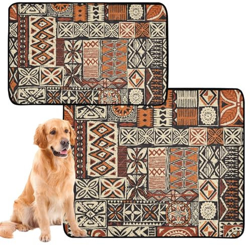 Hundedecke, waschbar, rutschfest, für den Boden, 50,8 x 61 cm, hawaiianischer Stil, Tapa, Tribal-Patchwork, Vintage, 3 Stück