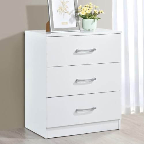 Highbury 3 Drawer Chest of Drawers White, Dresser, Bedroom Furniture Storage Unit Cupboard Organiser, Heavy Duty, Guest Room, Living Room, Hallway, 72H x 40D x 60Wcm