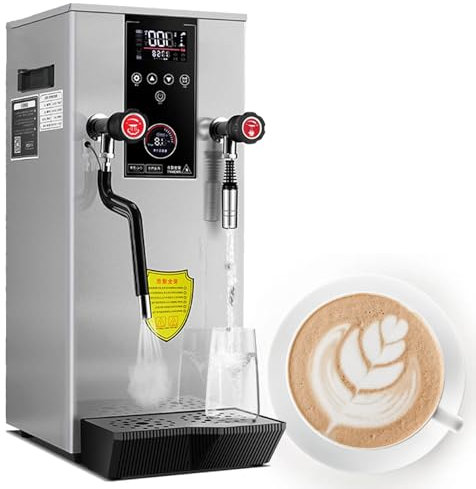 VNATWGOO 220V Electric Steam Foam Maker, 12L Water Boiler, 2500W Commercial Milk Frother, with LED Display, for Tea Coffee Shop, Dessert Shop,Silver
