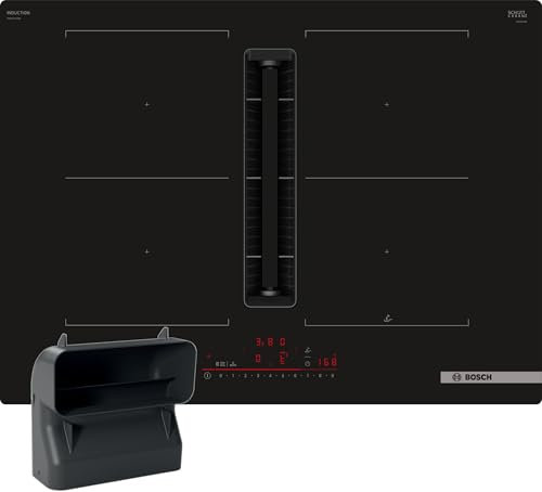 Bosch PVQ811HGA7 Serie 6 Placa de inducción inteligente con extractor (autosuficiente), 80 cm de ancho, con canal plano L, fabricado en Alemania, CombiZone, ventilación automática, PowerBoost, control