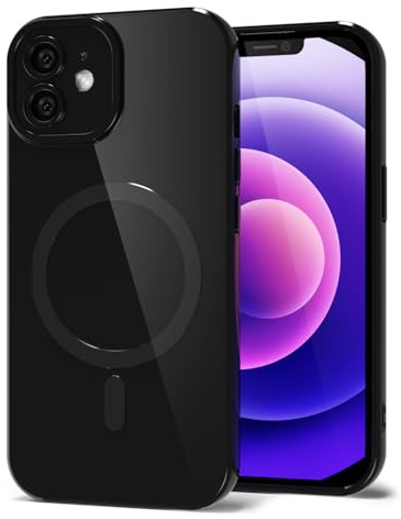 Svanove for iPhone 12 Mini Phone Case Silicone Magnetic, Compatible with Magsafe Case Cute for Women, Girly Glossy Jelly Rubber Thin Slim Hard Plastic Mag Safe & Camera Cover Protection, Black