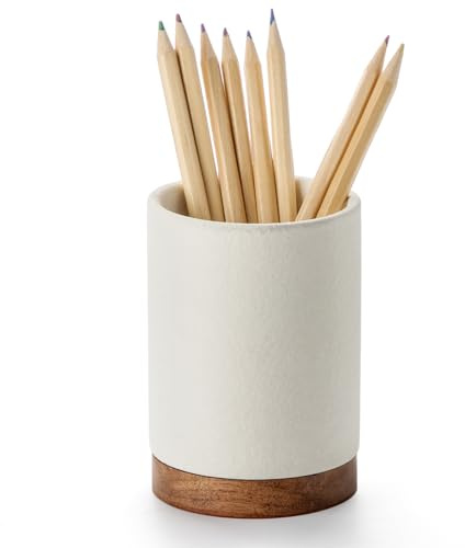 Officepal Ceramic Pen Holder for Desk, Pencil Cup, (White,Set / 1)