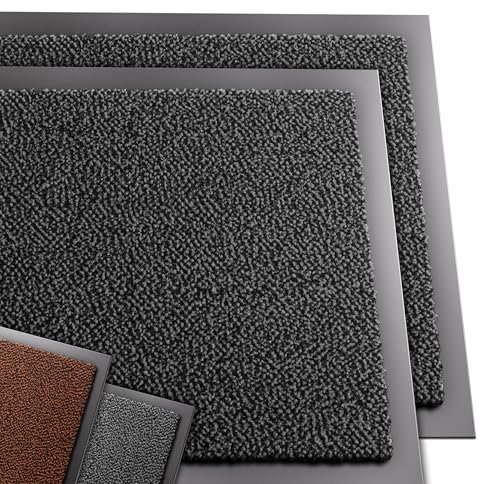 VOUNOT 2er-Set Hochwertige Fußmatte Innen und Außen, Schmutzfangmatte rutschfest,waschbar & wetterfest, Fussmatte für Eingangsbereich & Aussenbereich, Läufer Flur dünn 60x90cm, Grau-schwarz