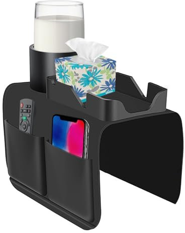 Plateau porte-gobelet en silicone pour accoudoir de canapé, anti-déversement, antidérapant, pour téléphone portable, collations et télécommande, résistant à la saleté, noir