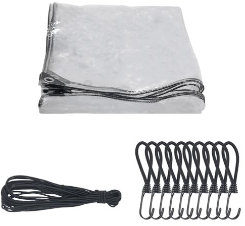 COEWUR Bâche Transparente 2x2m Bâche de Protection avec Oeillet 400g/m² Bâche Multifonctions avec 10pcs Crochets et 10m de Corde Élastique pour Camion Meubles Auvent