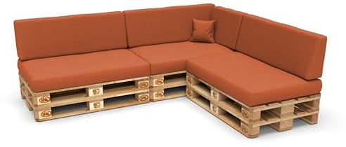 POKAR Palettenkissen Palettenauflagen mit abnehmbarem Bezug Palettenmöbel Palettensofa 8er Set: Sitzkissen 120x80 + Rückenlehne 120x40, Orange