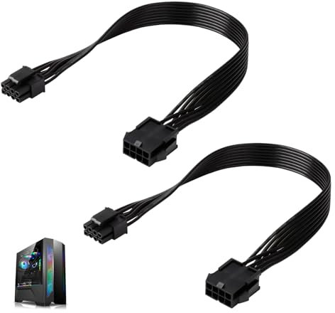 Kmuqshy 2 Pièces Câble d'Extension d'Alimentation PCIe 8 Pin, Cable PCI Express 8 Broches, EPS12v, Durable avec Connecteurs Mâle et Femelle, Prolonge l'Alimentation de la Carte Graphique, 30cm