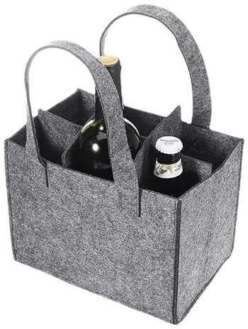 YUNYU Bottle Basket 6 Bottles - Felt Bottle Carrier (24 x 16 x 16 cm), Foldable & Reusable for Beer/Wine/Spirits, Portable for Camping/Picnic/Parties, Gray
