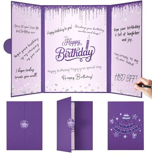 Purple Birthday Decorations Purple Happy Birthday Guest Book Alternative Signing Guestbook Gifts Keepsake for Women Girls Creative Lavender Lilac Silver Memory Book to Sign Signature Card Board Party